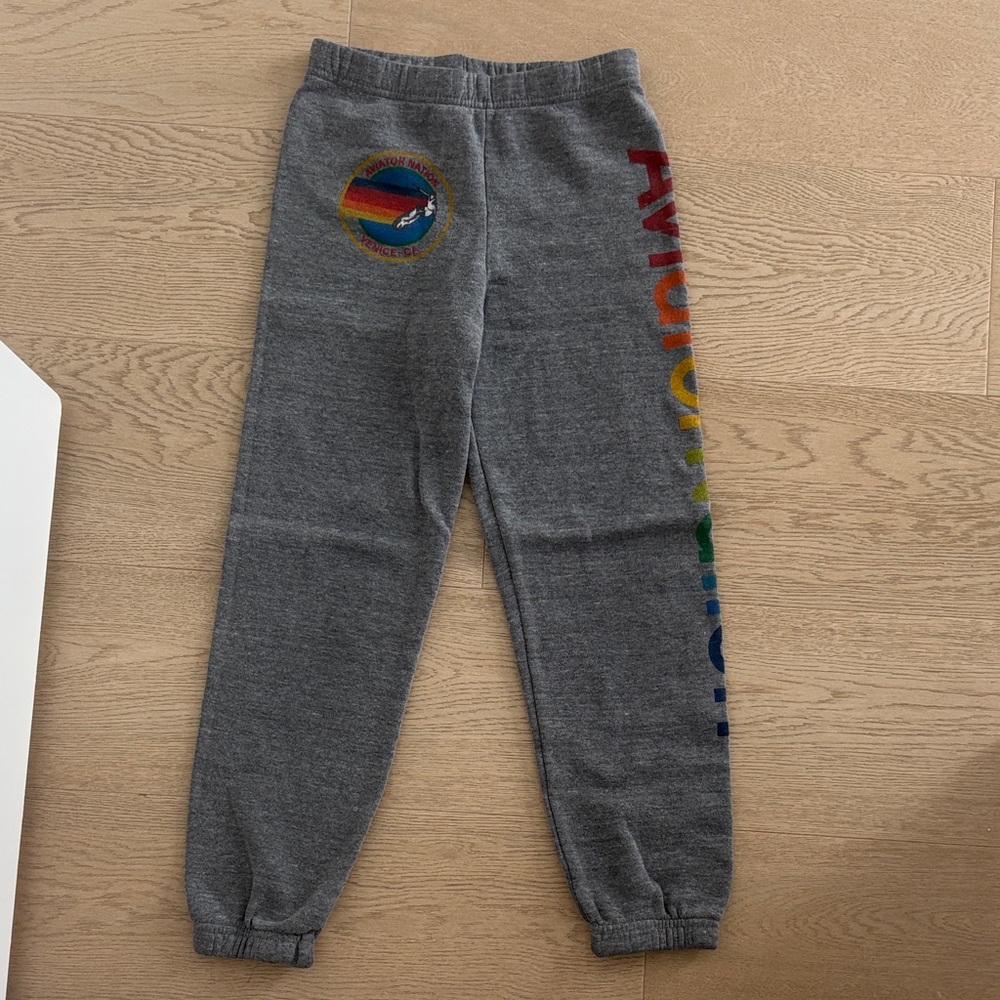 Aviator Nation Gray Kids Joggers with Rainbow Stripe